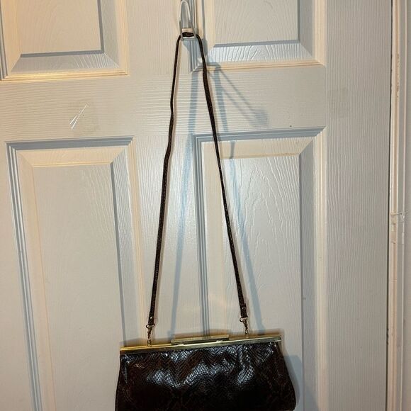 Vintage Tanner made in Italy leather shades of Brown snake skin prints clutch - Picture 5 of 10